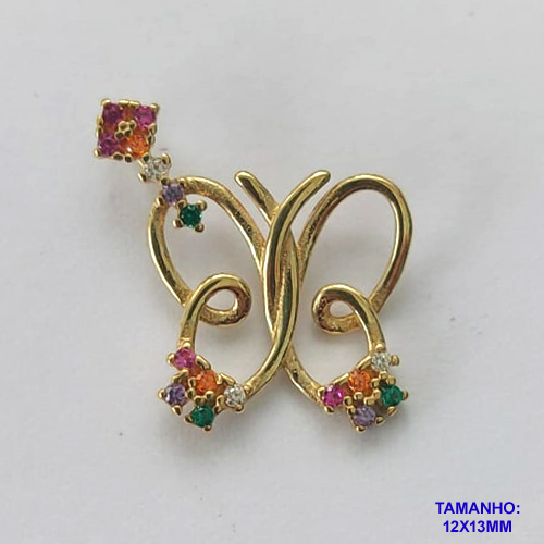 PINGENTE NO BRUTO PRONTO PARA O BANHO (CX26) - PINGENTE BORBOLETA CRAVEJADA COM MICROS ZIRCÔNIAS COLORIDAS 12X13MM (PX000209) - COMPOSIÇÃO: LATÃO / ZIRCÔNIA - PESO TOTAL 0,8GR - BRU10418