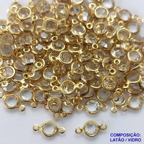 ACESSÓRIO NO BRUTO PRONTO PARA O BANHO - PINGENTE REDONDO VIDRO " 6MM " CRISTAL COM DUAS ARGOLINHAS - COMPOSIÇÃO LATÃO / VIDRO - PESO 0,2GR - BRU0001876