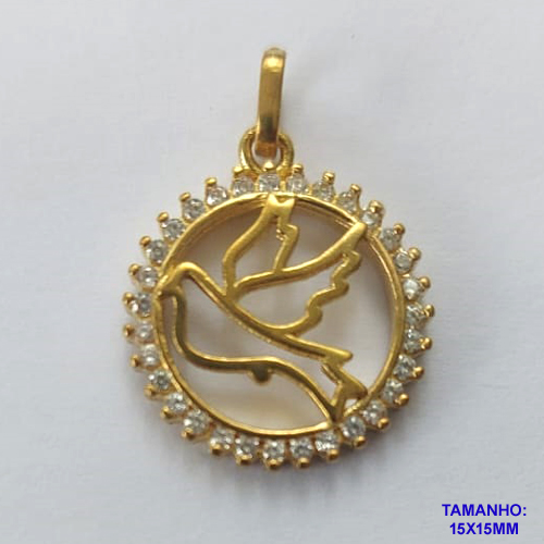 PINGENTE NO BRUTO PRONTO PARA O BANHO (CX26) - PINGENTE ESPÍRITO SANTO CRAVEJAD0 COM MICROS ZIRCÔNIAS 15X15MM (PX000144) - COMPOSIÇÃO: LATÃO / ZIRCÔNIA - PESO TOTAL 1,1GR - BRU10420