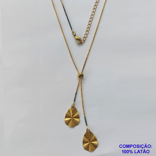 GARGANTILHA NO BRUTO PRONTO PARA O BANHO - COM CORRENTE VENEZIANA DE 45CM + EXTENSOR - " TIPO GRAVATINHA " AJUSTÁVEL - COM DOIS PINGENTES DE GOTA MARTELADA - PESO TOTAL 3,3GR - BRU10425