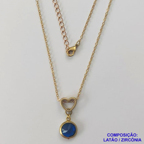 GARGANTILHA NO BRUTO PRONTO PARA O BANHO - GARGANTILHA CORRENTE CADEADO 45CM + EXTENSOR  - PINGENTE EM ZIRCÔNIA AZUL ESCURA 10X10MM - COMPOSIÇÃO: LATÃO / ZIRCÔNIA - PESO TOTAL: 3,4GR - BRU10429