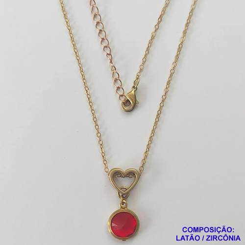 GARGANTILHA NO BRUTO PRONTO PARA O BANHO - GARGANTILHA CORRENTE CADEADO 45CM + EXTENSOR - PINGENTE EM ZIRCÔNIA VERMELHA 10X10MM - COMPOSIÇÃO: LATÃO / ZIRCÔNIA - PESO TOTAL: 3,4GR - BRU10431