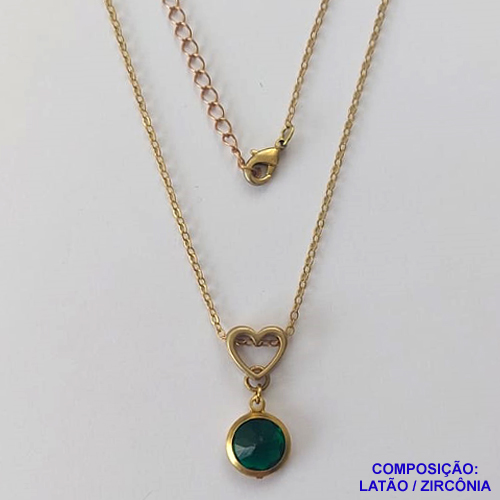 GARGANTILHA NO BRUTO PRONTO PARA O BANHO - GARGANTILHA CORRENTE CADEADO 45CM + EXTENSOR - PINGENTE EM ZIRCÔNIA VERDE ESCURA 10X10MM - COMPOSIÇÃO: LATÃO / ZIRCÔNIA - PESO TOTAL: 3,4GR - BRU10434