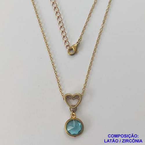 GARGANTILHA NO BRUTO PRONTO PARA O BANHO - GARGANTILHA CORRENTE CADEADO 45CM + EXTENSOR - PINGENTE EM ZIRCÔNIA AZUL 10X10MM - COMPOSIÇÃO: LATÃO / ZIRCÔNIA - PESO TOTAL: 3,4GR - BRU10440