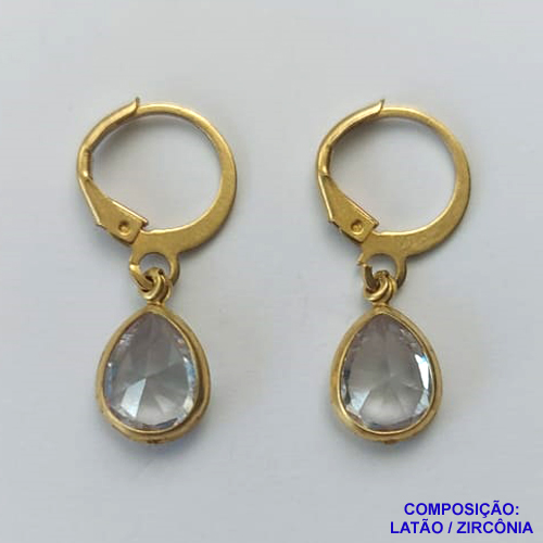 BRINCO NO BRUTO PRONTO BANHO - BRINCO COM PINGENTE EM ZIRCÔNIA CRISTAL 7X9MM - ARGOLINHA DE PRESSÃO (TRANQUETA) - PESO TOTAL 1,8GR - BRU10444