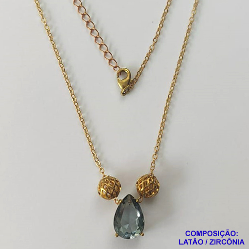GARGANTILHA NO BRUTO PRONTO PARA O BANHO - GARGANTILHA CORRENTE CADEADO 45CM + EXTENSOR - PINGENTE EM ZIRCÔNIA 9X13MM E BOLINHAS VAZADAS - COMPOSIÇÃO: LATÃO / ZIRCÔNIA - PESO TOTAL: 4,2GR - BRU10453