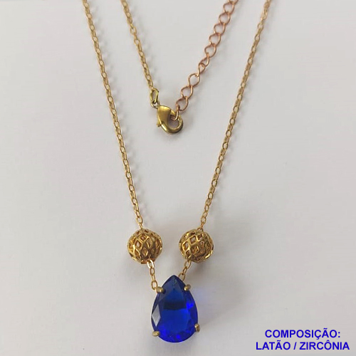 GARGANTILHA NO BRUTO PRONTO PARA O BANHO - GARGANTILHA CORRENTE CADEADO 45CM + EXTENSOR - PINGENTE EM ZIRCÔNIA 9X13MM E BOLINHAS VAZADAS - COMPOSIÇÃO: LATÃO / ZIRCÔNIA - PESO TOTAL: 4,2GR - BRU10457