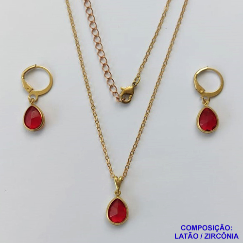 CONJUNTO NO BRUTO PRONTO PARA O BANHO - GARGANTILHA COM CORRENTE CADEADO DE 45CM - BRINCO COM ZIRCÔNIA 8X10MM COM ARGOLA DE PRESSÃO - PESO TOTAL: 4GR - BRU10459