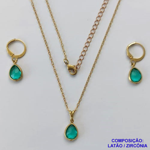 CONJUNTO NO BRUTO PRONTO PARA O BANHO - GARGANTILHA COM CORRENTE VENEZIANA DE 45CM - BRINCO COM ZIRCÔNIA 8X10MM COM ARGOLA DE PRESSÃO - PESO TOTAL: 4GR - BRU10462