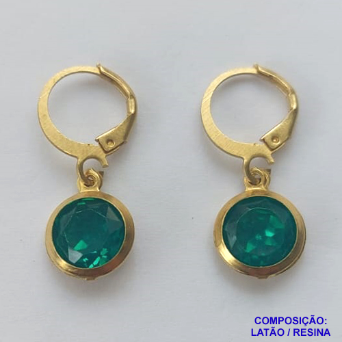 BRINCO NO BRUTO PRONTO BANHO - BRINCO COM PINGENTE EM RESINA AZUL 10MM - ARGOLINHA DE PRESSÃO (TRANQUETA) - PESO TOTAL 1,6GR - BRU10469
