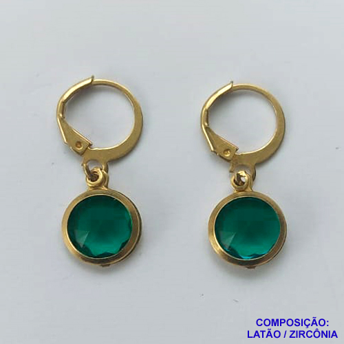 BRINCO NO BRUTO PRONTO BANHO - BRINCO COM PINGENTE EM ZIRCÔNIA VERDE - ARGOLINHA DE PRESSÃO (TRANQUETA) TAMANHO 10X10MM - PESO TOTAL 2,2GR - BRU10477