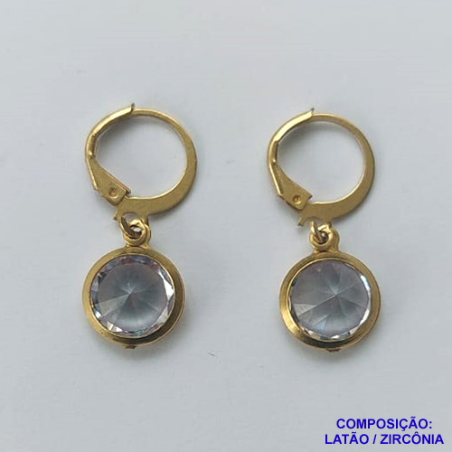 BRINCO NO BRUTO PRONTO BANHO - BRINCO COM PINGENTE EM ZIRCÔNIA CRISTAL - ARGOLINHA DE PRESSÃO (TRANQUETA) TAMANHO 10X10MM - PESO TOTAL 2,2GR - BRU10478