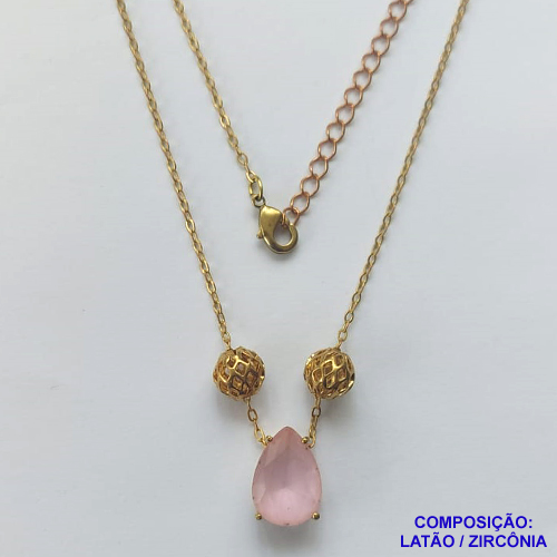GARGANTILHA NO BRUTO PRONTO PARA O BANHO - GARGANTILHA CORRENTE CADEADO 45CM + EXTENSOR - PINGENTE EM ZIRCÔNIA 9X13MM E BOLINHAS VAZADAS - COMPOSIÇÃO: LATÃO / ZIRCÔNIA - PESO TOTAL: 4,2GR - BRU10491