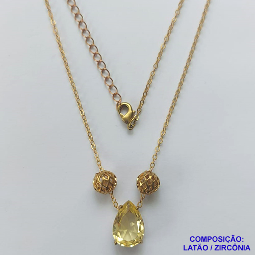 GARGANTILHA NO BRUTO PRONTO PARA O BANHO - GARGANTILHA CORRENTE CADEADO 45CM + EXTENSOR - PINGENTE EM ZIRCÔNIA 9X13MM E BOLINHAS VAZADAS - COMPOSIÇÃO: LATÃO / ZIRCÔNIA - PESO TOTAL: 4,2GR - BRU10492