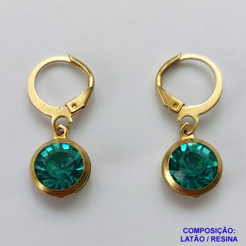 BRINCO NO BRUTO PRONTO BANHO - BRINCO COM PINGENTE EM RESINA AZUL 10MM - ARGOLINHA DE PRESSÃO (TRANQUETA) - PESO TOTAL 1,6GR - BRU10520