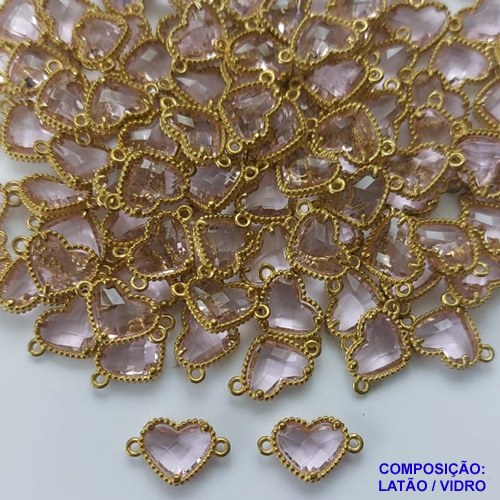 ACESSÓRIO NO BRUTO PRONTO PARA O BANHO - PINGENTE TIPO VAN CLEEF ROSA CORAÇÃO COM DUAS ARGOLINHAS - COMPOSIÇÃO: LATÃO / VIDRO - TAMANHO 10MM - (VENDIDO POR UNIDADE) PESO TOTAL 0,6GR - BRU0001880