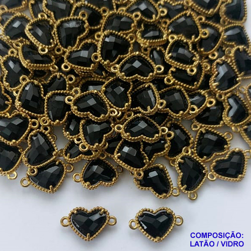 ACESSÓRIO NO BRUTO PRONTO PARA O BANHO - PINGENTE TIPO VAN CLEEF PRETO CORAÇÃO COM DUAS ARGOLINHAS - COMPOSIÇÃO: LATÃO / VIDRO - TAMANHO 10MM - (VENDIDO POR UNIDADE) PESO TOTAL 0,6GR - BRU0001882