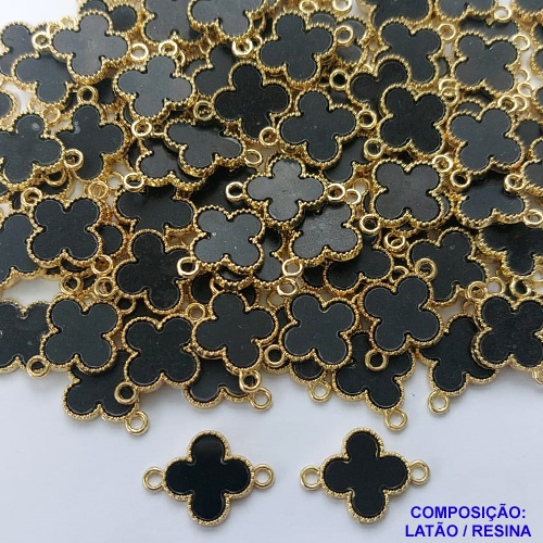 ACESSÓRIO NO BRUTO PRONTO PARA O BANHO(CX91) - PINGENTE TIPO "VAN CLEEF" PRETA - COM DUAS ARGOLINHAS - TAMANHO 14MM - PESO 1GR - COMPOSIÇÃO: LATÃO / RESINA - (VENDIDA POR UNIDADE) - BRU0001892