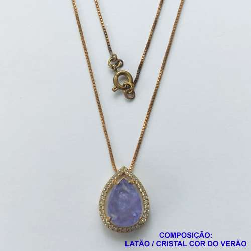 GARGANTILHA NO BRUTO PRONTO PARA BANHO(CX87) COM CORRENTE VENEZIANA DE 45CM - BASE CRAVEJADA (PEDRA CRISTAL COR DO VERÃO) 10X14MM - BRU10529