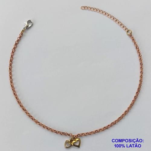 TORNOZELEIRA NO BRUTO PRONTO PARA O BANHO - TORNOZELEIRA COM PINGENTES CORAÇÕES - TAMANHO 25CM - PESO: 1,5GR - BRU10538