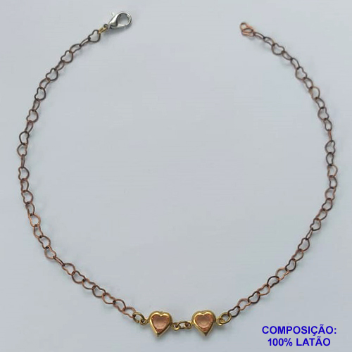 TORNOZELEIRA NO BRUTO PRONTO PARA O BANHO(CX86) - TORNOZELEIRA COM PINGENTES CORAÇÕES - TAMANHO 25CM - PESO: 1,8GR - BRU10546