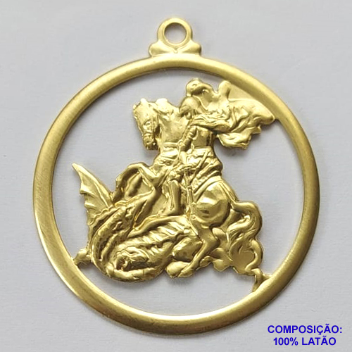 ACESSÓRIO NO BRUTO PRONTO PARA O BANHO (CX38)- PINGENTE REDONDO SÃO JORGE (168) - TAMANHO 40X40MM - PESO 5GR - COMPOSIÇÃO: 100% LATÃO - BRU10555