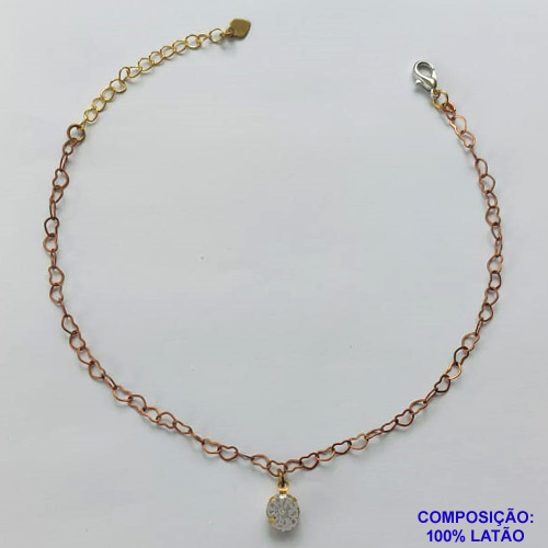 TORNOZELEIRA NO BRUTO PRONTO PARA O BANHO - TORNOZELEIRA COM PINGENTE EM STRASS - TAMANHO 25CM - PESO: 1,7GR - BRU10559
