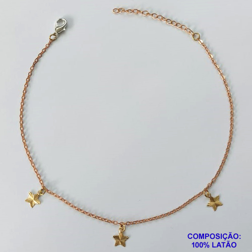 TORNOZELEIRA NO BRUTO PRONTO PARA O BANHO - TORNOZELEIRA COM PINGENTES ESTRELAS - TAMANHO 25CM - PESO: 1,2GR - BRU10566