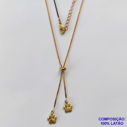 GARGANTILHA NO BRUTO PRONTO PARA O BANHO - COM CORRENTE VENEZIANA DE 45CM + EXTENSOR - " TIPO GRAVATINHA " AJUSTÁVEL - COM DOIS PINGENTES PATINHAS 6X6MM (3291) - PESO TOTAL 2,8GR - BRU10568