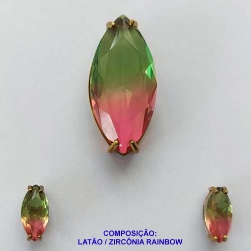 CONJUNTO NO BRUTO PRONTO PARA O BANHO(CX66) - (SEM CORRENTE) PINGENTE E BRINCOS DE PINO COM ZIRCÔNIA RAINBOW - PINGENTE 14X28MM BRINCOS 5X11MM - PESO TOTAL 8,2GR -  BRU10579