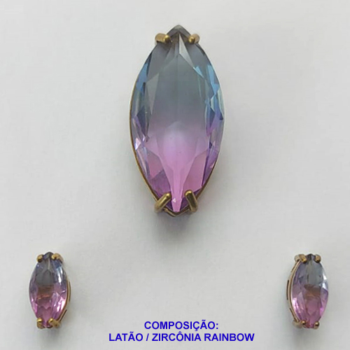 CONJUNTO NO BRUTO PRONTO PARA O BANHO - (SEM CORRENTE) PINGENTE E BRINCOS DE PINO COM ZIRCÔNIA RAINBOW - PINGENTE 14X28MM BRINCOS 5X11MM - PESO TOTAL 8,2GR -  BRU10580