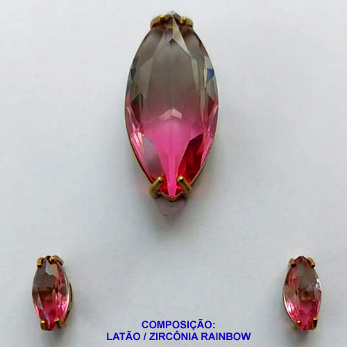 CONJUNTO NO BRUTO PRONTO PARA O BANHO - (SEM CORRENTE) PINGENTE E BRINCOS DE PINO COM ZIRCÔNIA RAINBOW - PINGENTE 14X28MM BRINCOS 5X11MM - PESO TOTAL 8,2GR -  BRU10583