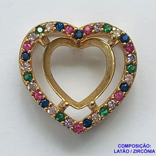 ACESSÓRIO NO BRUTO PRONTO PARA O BANHO - BASE PARA PINGENTE CORAÇÃO VAZADO CRAVEJADO EM MICROS ZIRCÔNIAS 10X10MM - PESO TOTAL 1,5GR -  BRU0001911