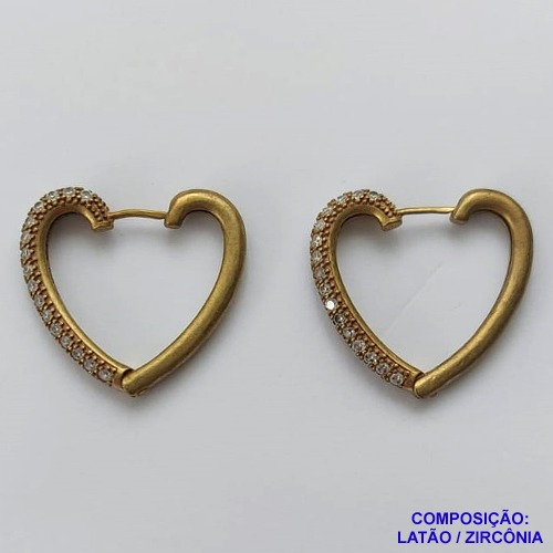BRINCO BRUTO PRONTO BANHO (CX04) COM 2 FILEIRAS DE MICRO ZIRCÔNIAS FORMATO CORAÇÃO - TAMANHO 29MM -  PESO  TOTAL 8.4GR -  BRU10587