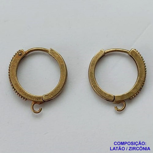 BASE PARA BRINCO NO BRUTO - BASE DE BRINCO ARGOLINHA DE PRESSÃO COM MICRO ZIRCÔNIAS COLORIDAS 14MM VENDIDA (PAR) - PESO TOTAL DO PAR 2.0GR - BRU0001917