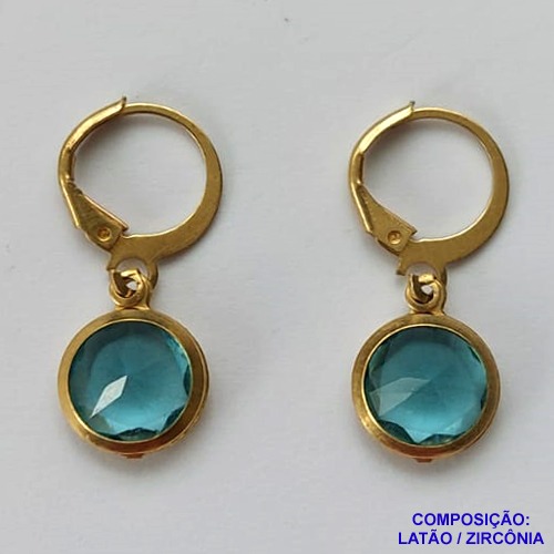 BRINCO NO BRUTO PRONTO BANHO - BRINCO COM PINGENTE EM ZIRCÔNIA AZUL 10MM - ARGOLINHA DE PRESSÃO (TRANQUETA) - PESO TOTAL 2.2GR - BRU10595