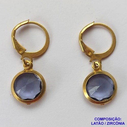 BRINCO NO BRUTO PRONTO BANHO - BRINCO COM PINGENTE EM ZIRCÔNIA ROXA 10MM - ARGOLINHA DE PRESSÃO (TRANQUETA) - PESO TOTAL 2.2GR - BRU10599