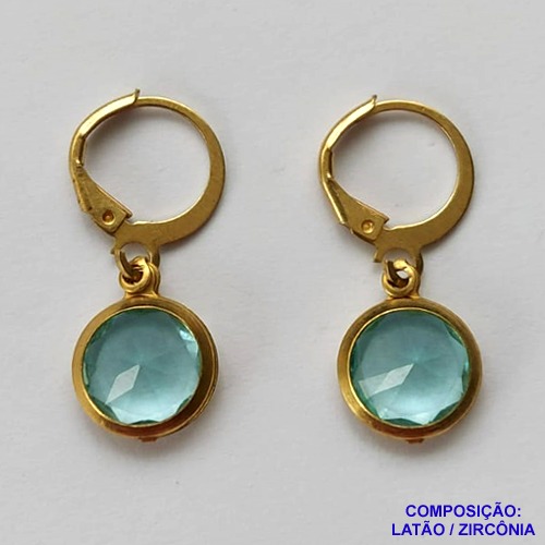BRINCO NO BRUTO PRONTO BANHO - BRINCO COM PINGENTE EM ZIRCÔNIA AZUL PISCINA 10MM - ARGOLINHA DE PRESSÃO (TRANQUETA) - PESO TOTAL 2.2GR - BRU10601
