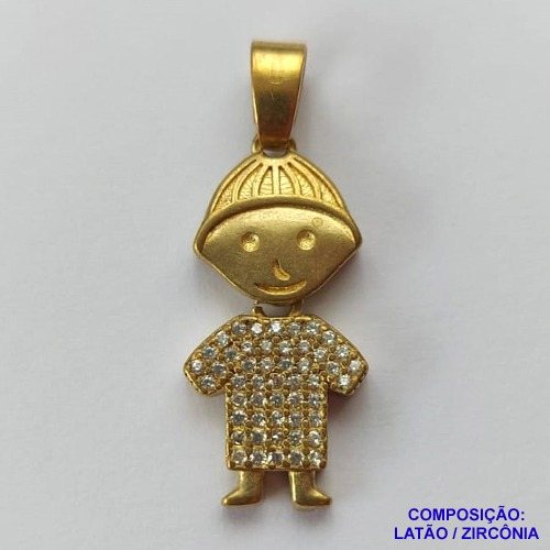 PINGENTE NO BRUTO PRONTO PARA O BANHO (CX15) - PINGENTE MENINO COM MICRO ZIRCÔNIAS CRISTAL - COMPOSIÇÃO: LATÃO / ZIRCÔNIA - TAMANHO 10MM - PESO TOTAL 1.8GR -  BRU0001925