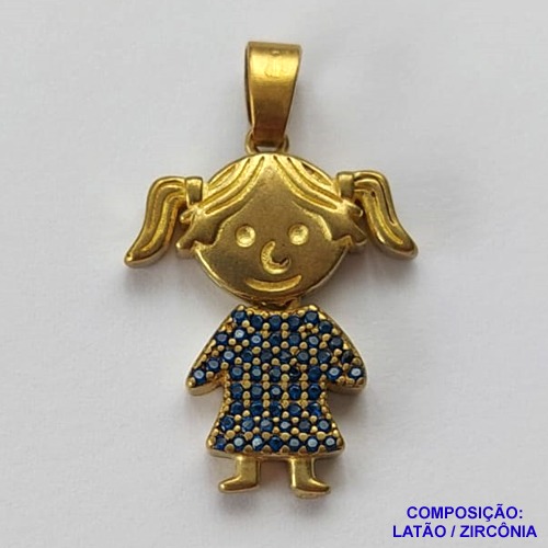 PINGENTE NO BRUTO PRONTO PARA O BANHO (CX15) - PINGENTE MENINA MICRO ZIRCÔNIAS AZUÍS - COMPOSIÇÃO: LATÃO / ZIRCÔNIA - TAMANHO 16MM - PESO TOTAL 2.7GR -  BRU0001927