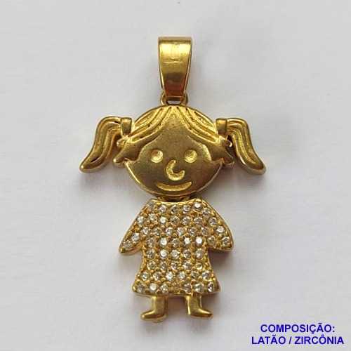 PINGENTE NO BRUTO PRONTO PARA O BANHO (CX15) - PINGENTE MENINA COM MICRO ZIRCÔNIAS CRISTAIS- COMPOSIÇÃO: LATÃO / ZIRCÔNIA - TAMANHO 16MM - PESO TOTAL 2.7GR -  BRU0001930