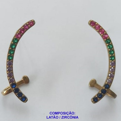 BRINCO NO BRUTO PRONTO PARA O BANHO (TTUU) (CX03) - BRINCO DE PINO ZIRCÔNIAS COLORIDAS - TAMANHO 26MM - PESO TOTAL DO PAR 2.0GR - BRU10618