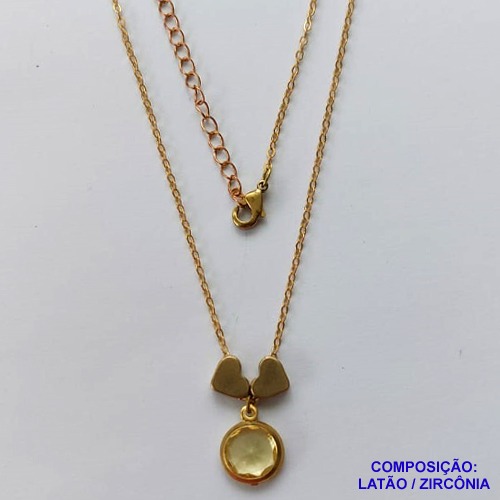 GARGANTILHA NO BRUTO PRONTO PARA O BANHO - COM CORRENTE CADEADO DE 45CM - PINGENTE ZIRCÔNIA AMARELA 10MM E CORAÇÕES 7MM - PESO TOTAL 3.8GR - BRU10620