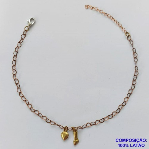 TORNOZELEIRA NO BRUTO PRONTO PARA O BANHO (CX62) - TORNOZELEIRA COM CORAÇÃO E FIGA - TAMANHO 25CM - PESO: 1,4GR + EXTENSOR - BRU10632