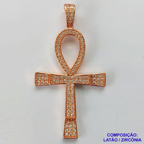 PINGENTE NO BRUTO PRONTO PARA O BANHO (CX32) - PINGENTE CRUZ EGÍPCIA 50X30MM TODA CRAVEJADA EM MICRO ZIRCÔNIA CRISTAIS E CONTRA ARGOLA COM MICRO ZIRCÔNIAS PESO 5.9GR- BRU0001934