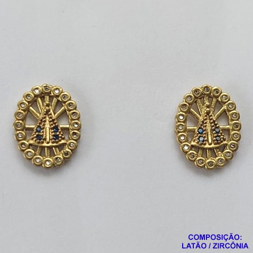 BRINCO NO BRUTO PRONTO PARA O BANHO(CX45)- BRINCO DE NOSSA SENHORA APARECIDA - TODA CRAVEJADA  - TAMANHO 12MM - PESO 1.8GR - BRU10649