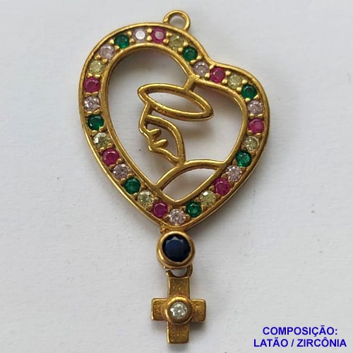 PINGENTE NO BRUTO PRONTO PARA O BANHO (CX30) - PINGENTE NOSSA SENHORA APARECIDA COM MICRO ZIRCÔNIAS COLORIDAS 17MM PESO 1.7GR- BRU0001935