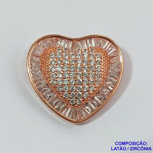 PINGENTE NO BRUTO PRONTO PARA O BANHO (CX30) - PINGENTE FORMATO CORAÇÃO COM MICRO ZIRCÔNIAS CRISTAIS 25MM PESO 7.2GR- BRU0001936