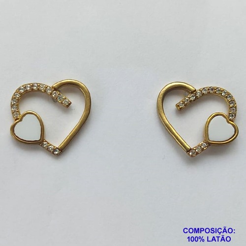 BRINCO NO BRUTO PRONTO PARA O BANHO - (CX7) BRINCO DE PINO PARA MONTAGEM CORAÇÃO VAZADO COM MICRO ZIRCÔNIAS E CORAÇÃO EM RESINA BRANCA - TAMANHO 13MM (NÃO ACOMPANHA COLA) - PESO TOTAL DO PAR 1.8GR - BRU10652
