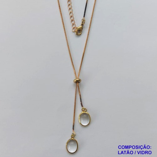 GARGANTILHA NO BRUTO PRONTO PARA O BANHO - COM CORRENTE VENEZIANA DE 45CM + EXTENSOR - " TIPO GRAVATINHA " AJUSTÁVEL - COM DOIS PINGENTES PEDRAS CRISTAIS INCOLOR  8MM - PESO TOTAL 3.1GR - BRU10662